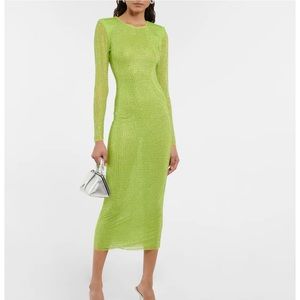 NWT Self-Portrait Green Hot Fix MIDI Crystal Embellished Dress Size 8